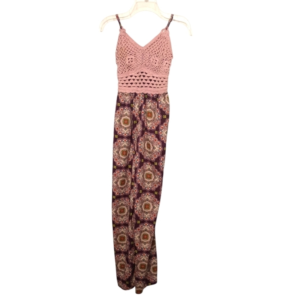 BOG Collective -Pink Crochet Top Paisley Jumpsuit - Size XS